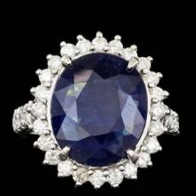 14K White Gold 8.82ct Sapphire and 1.12ct Diamond Ring