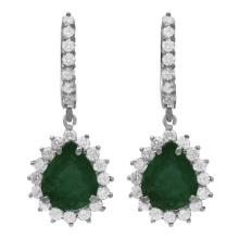 14k White Gold 4.89ct Emerald 1.81ct Diamond Earrings