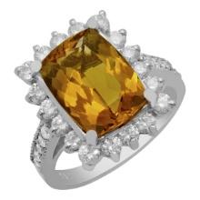 14k White Gold 3.89ct Yellow Beryl 1.17ct Diamond Ring