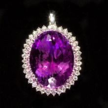 14K Gold Amethyst  Pink Sapphire and Diamond Pendant