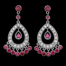 14K White Gold 2.87ct Ruby and 1.08ct Diamond Earrings