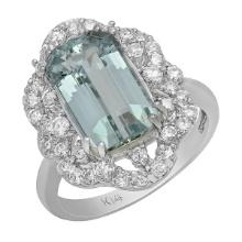 14k White Gold 4.09ct Aquamarine 0.79ct Diamond Ring