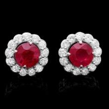 14K White Gold 3.64ct Ruby and 1.12ct Diamond Earrings