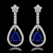 14K White Gold 6.37ct Sapphire and 2.68ct Diamond Earrings