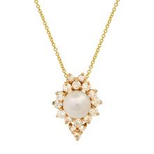 14K Yellow Gold Setting with One 8.3mm Akoyo Pearl and 1.00tcw Diamond Pendant