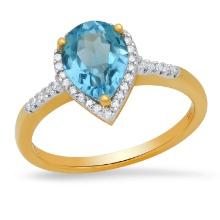 18K Yellow Gold Setting with 1.68ct Topaz and .32ct Diamond Ladies Ring