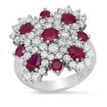 Platinum Setting with 2.23ct Ruby and 2.23ct Diamond Ladies Ring