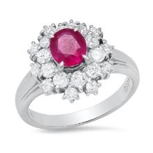 Platinum Setting with 1.01ct Ruby and 0.78ct Diamond Ladies Ring