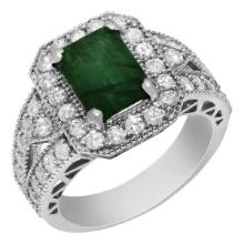 14k White Gold 2.10ct Emerald 1.19ct Diamond Ring