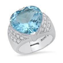 Platinum Setting with 17.20ct Heart Shaped Blue Topaz and 0.89ct Diamond Ladies Ring