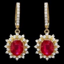 14K Yellow Gold 6.36ct Ruby and 1.76ct Diamond Earrings