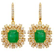 14k Yellow Gold 6.32ct Emerald 5.89ct Diamond Earrings