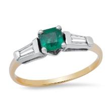 14K Yellow Gold Setting with 0.45ct Emerald and 0.30ct Diamond Ladies Ring