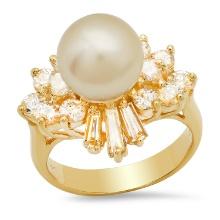 14K Yellow Gold Setting with 9.7mm Pearl and 1.10tcw Diamond Ladies Ring