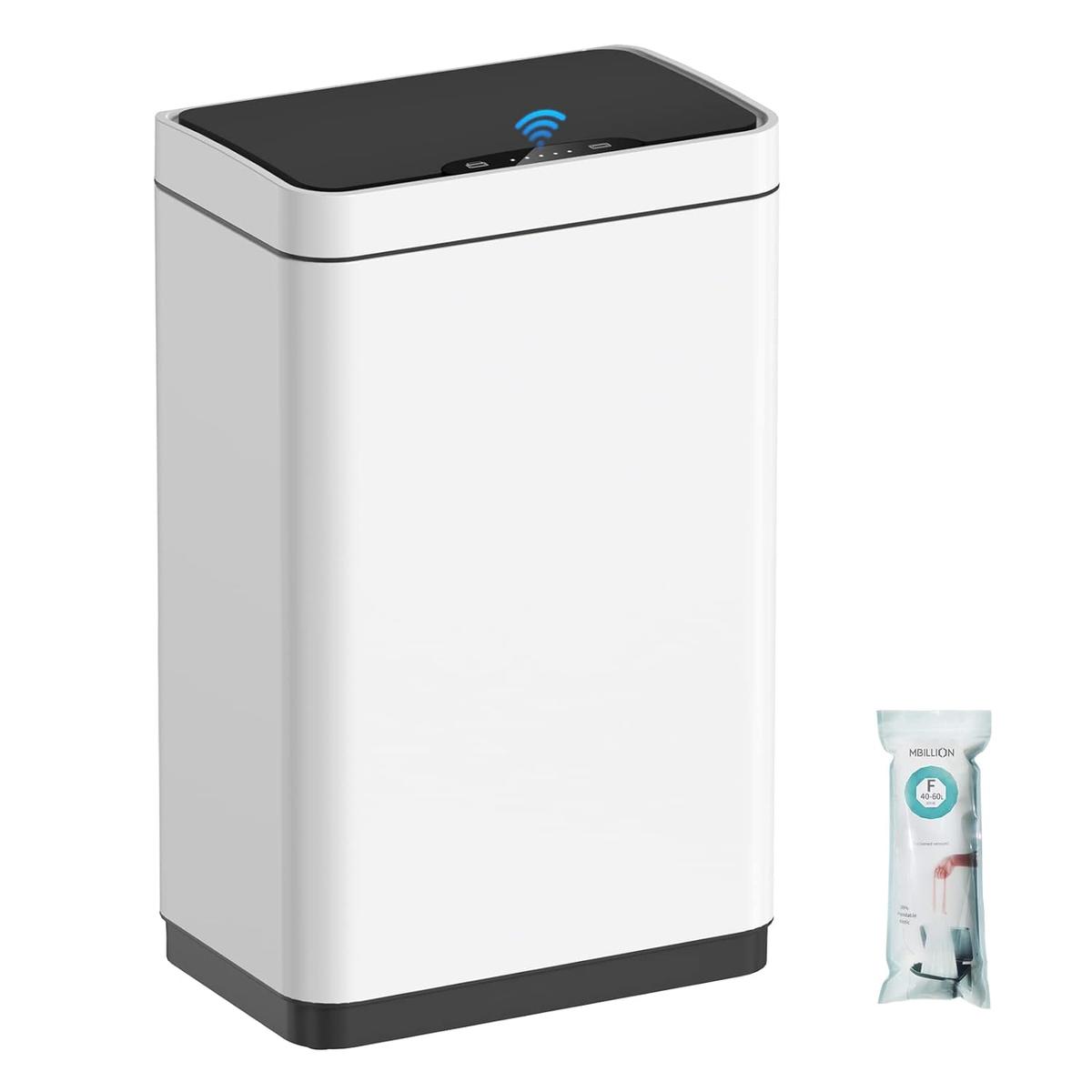 Mbillion Automatic Touchless Trash Can, 15 Gallon, White, Retail $120.00