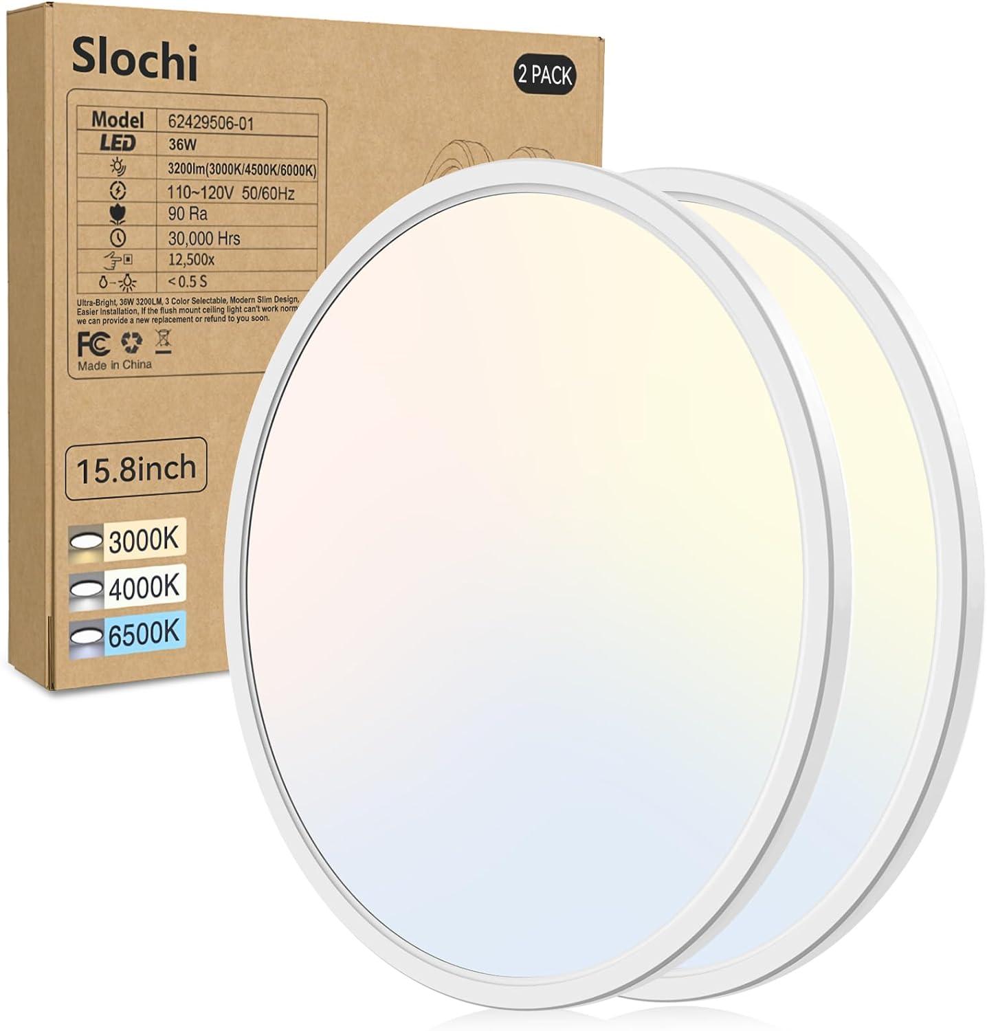 Slochi 15.8 Inch 2 Pack Flush Mount LED Ceiling Light, 36W, Retail $75.00