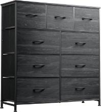 WLIVE 9-Drawer Dresser/Fabric Bins. [Charcoal Black Wood Grain Print].  Retail $120.00
