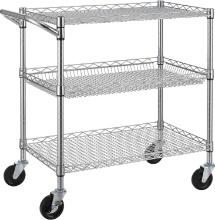 3 Tier Heavy Duty Commercial Grade Utility Cart, Wire Rolling Cart w/Handle Bar, Retail $90.00