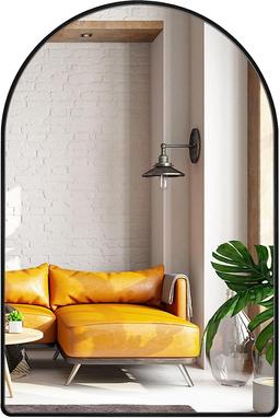 24x36 inch Black Arched Mirror, Brushed Metal Frame, Retail $85.00