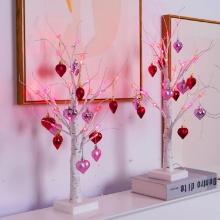 2 Pack Home Decor Lighted Birch Tree with Heart-Shaped Ornaments, Retail $40.00