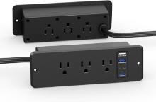 CCCEI 6 Outlets Dual Side Recessed Power Strip with USB C Ports, Black, 6FT, Retail $40.00