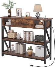 Console Table w/Outlets & USB Ports, w/Drawer Storage & Shelves, 39", Vintage Brown, Retail $130.00