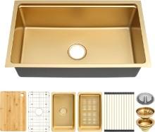 MILOSEN Stainless Steel Workstation Sink, Undermount, 30×18×9", Gold-Tone, Retail $375.00
