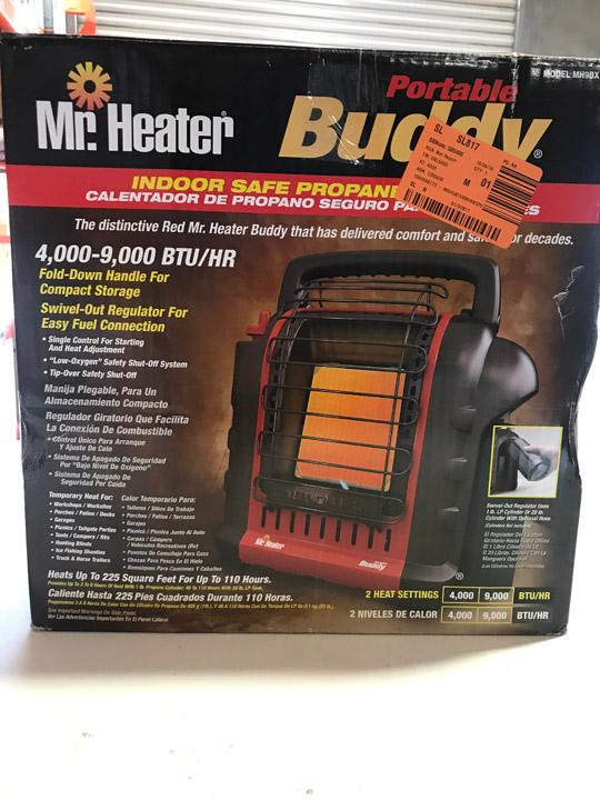 Portable Buddy Heater, 9K Btu, Propane. $128 MSRP