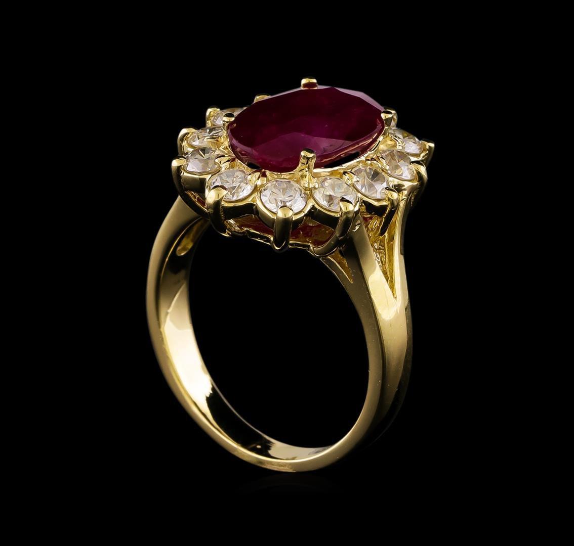 GIA Cert 3.52 ctw Ruby and Diamond Ring - 14KT Yellow Gold