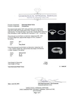 1.15 ctw Diamond Wedding Ring Set - 14KT White Gold
