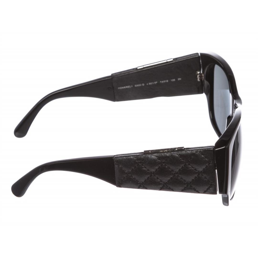Chanel Black Leather Quilted CC Mirror 5202-Q Sunglasses
