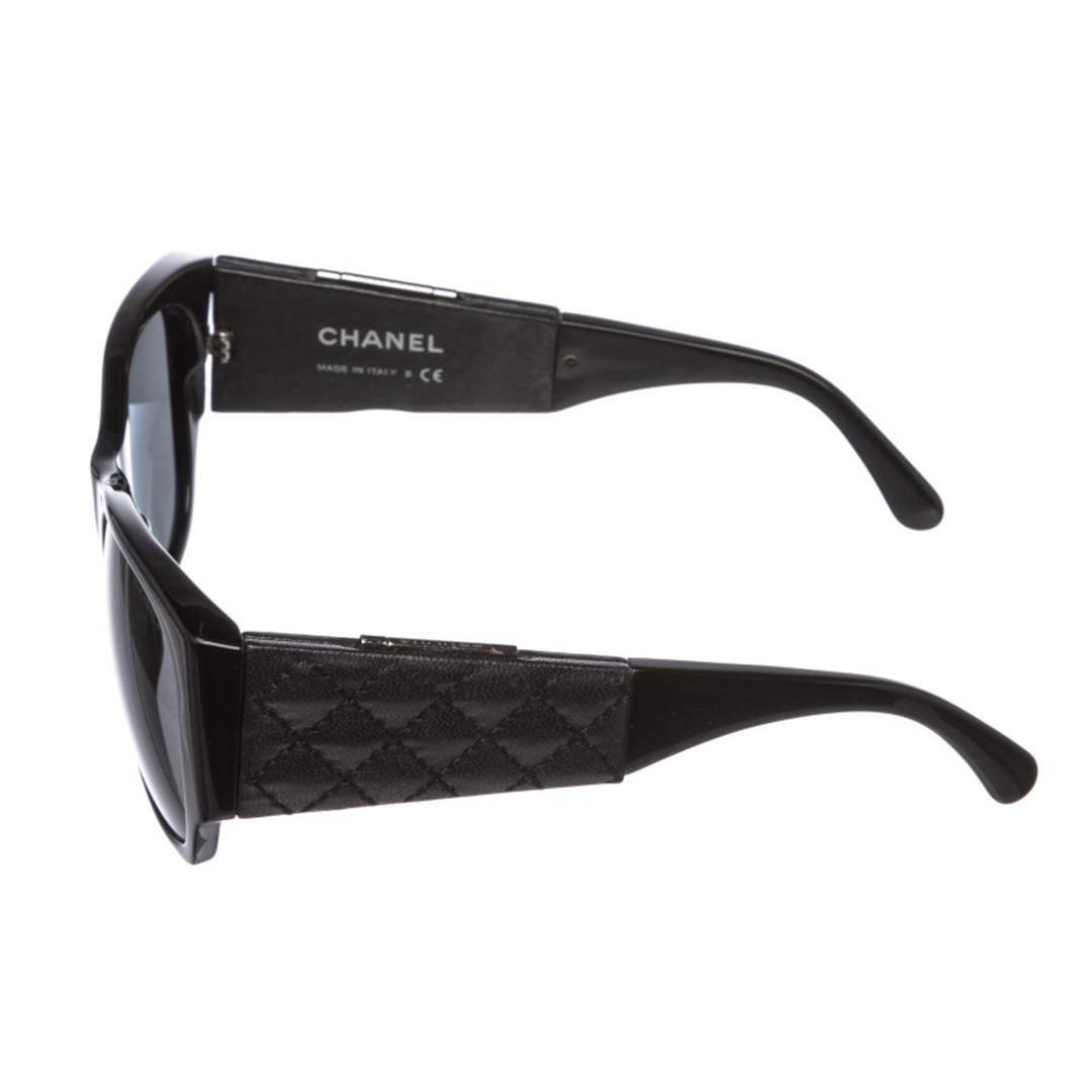 Chanel Black Leather Quilted CC Mirror 5202-Q Sunglasses
