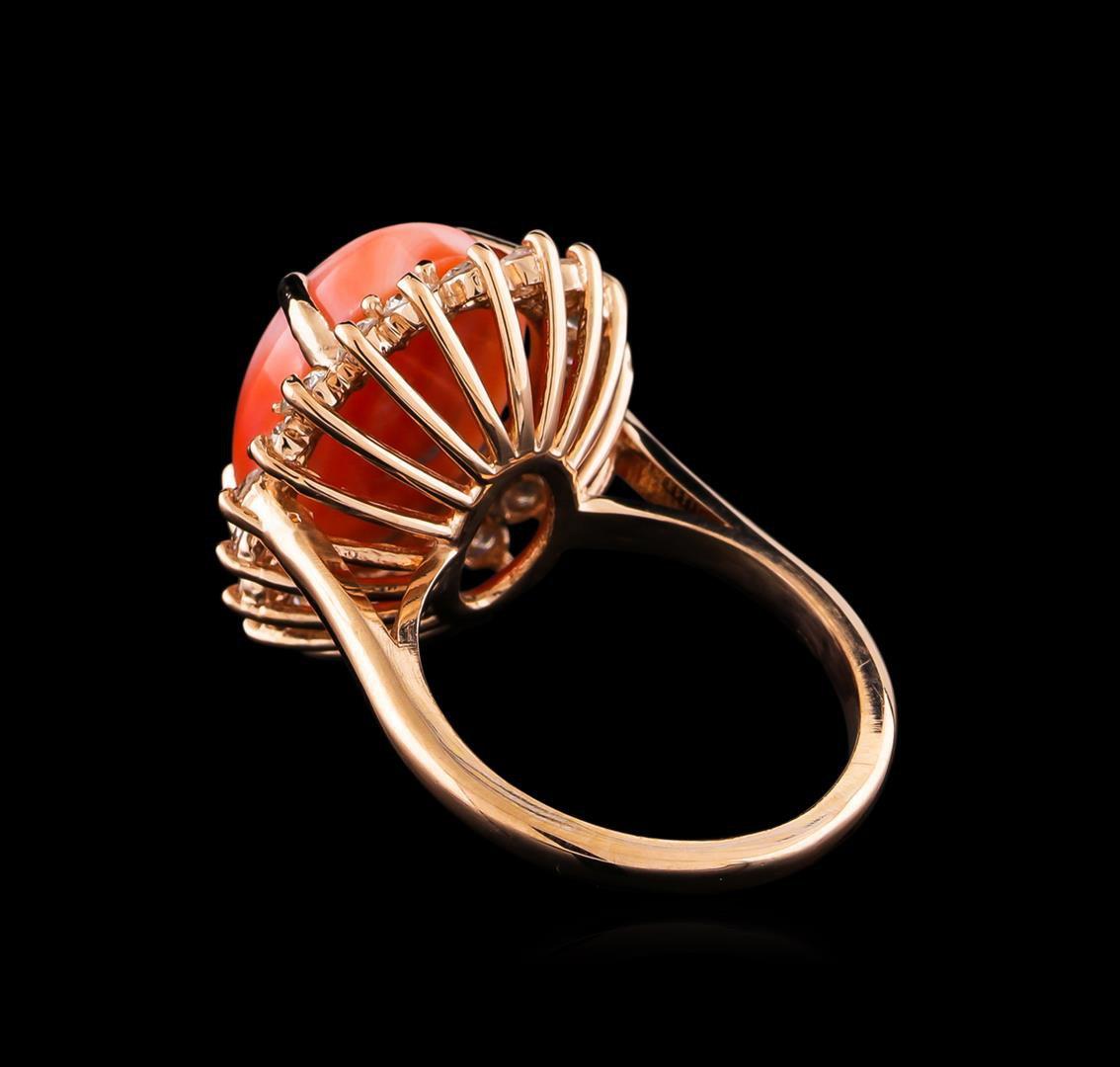 7.06 ctw Coral and Diamond Ring - 14KT Rose Gold