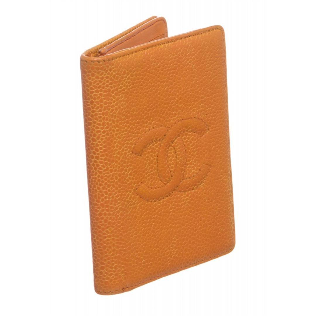 Chanel Orange Caviar Leather CC Logo Small Bifold Cardholder Wallet