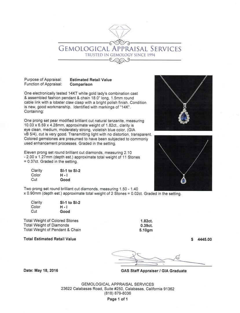1.82 ctw Tanzanite and Diamond Pendant With Chain - 14KT White Gold