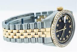 Rolex Mens 2 Tone 14K Black String VS Diamond Datejust Wristwatch