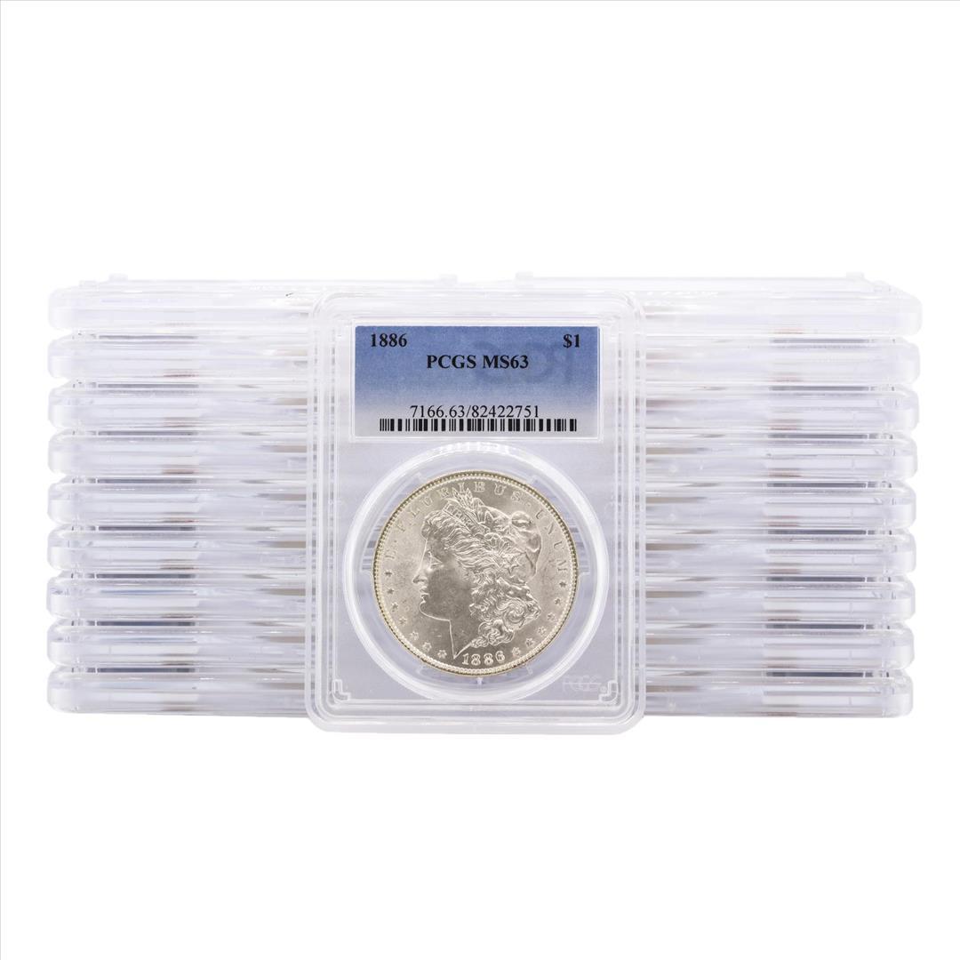 Lot of (20) 1886 $1 Morgan Silver Dollar Coins PCGS MS63