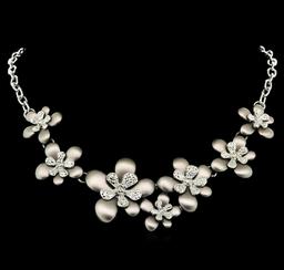 Flower Hand Painted Necklace - Rhodium Plated