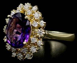 3.66 ctw Amethyst and Diamond Ring - 14KT Yellow Gold