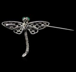 14KT White Gold 0.27 ctw Diamond, Onyx and Emerald Butterfly Pin