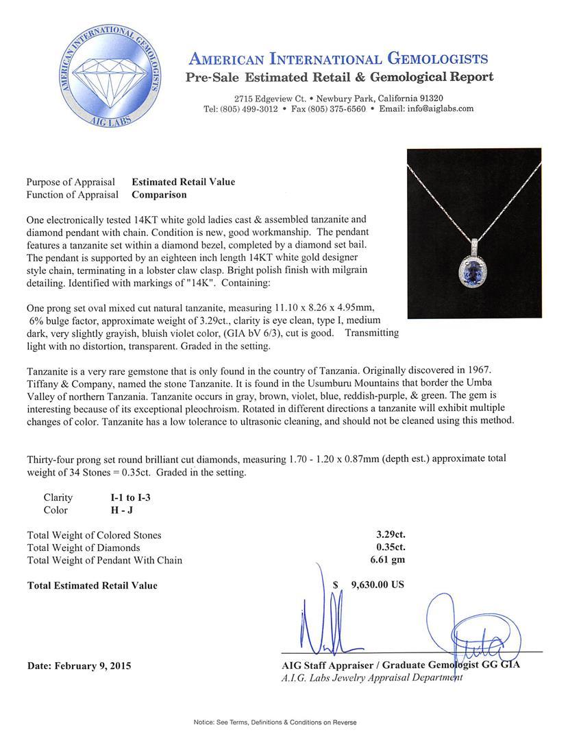 14KT White Gold 3.29 ctw Tanzanite and Diamond Pendant With Chain