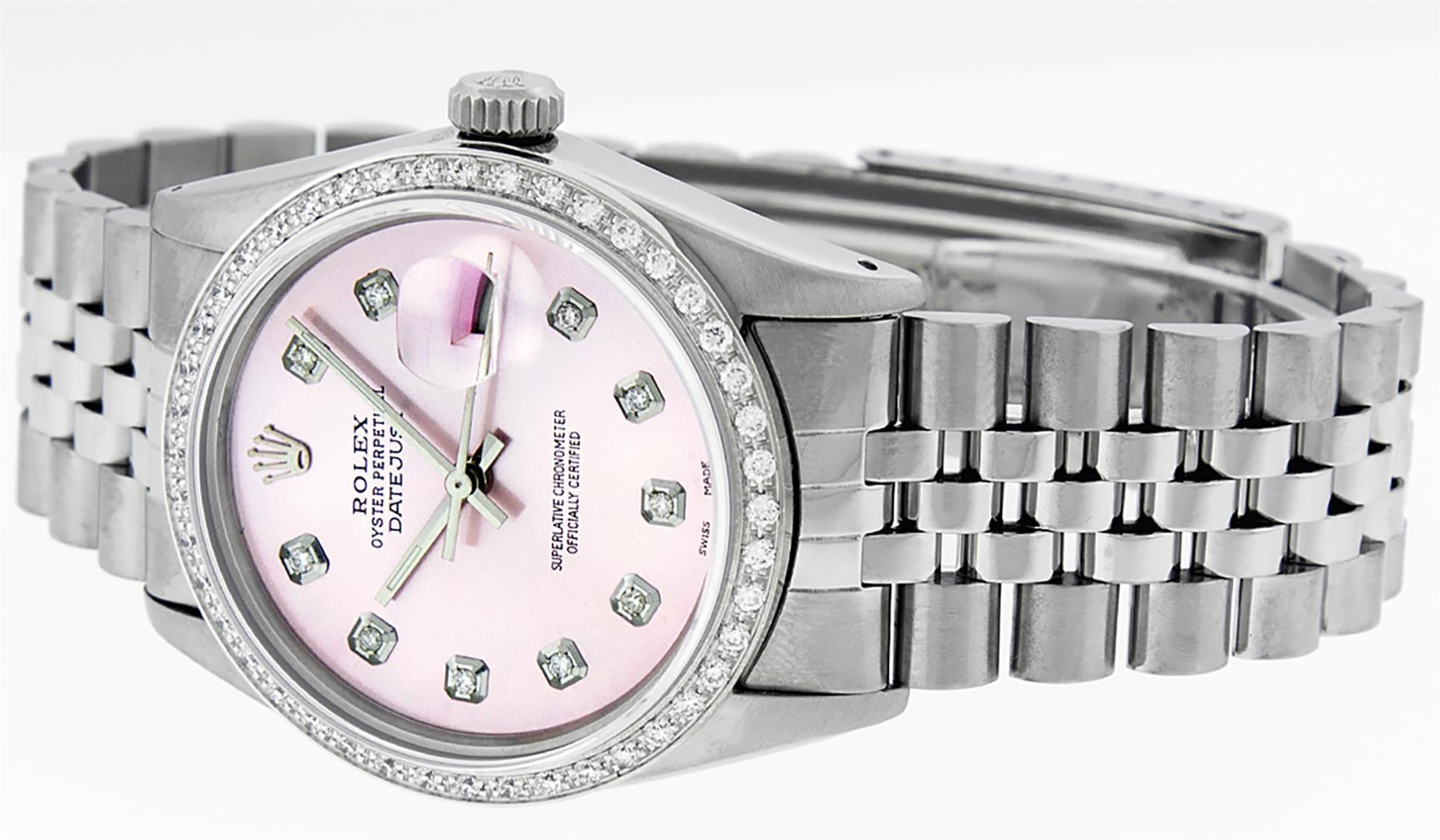 Rolex Mens Stainless Steel Pink Diamond 36MM Datejust Wristwatch