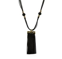 Bamboo Leather Tassel Necklace - Gold Plated