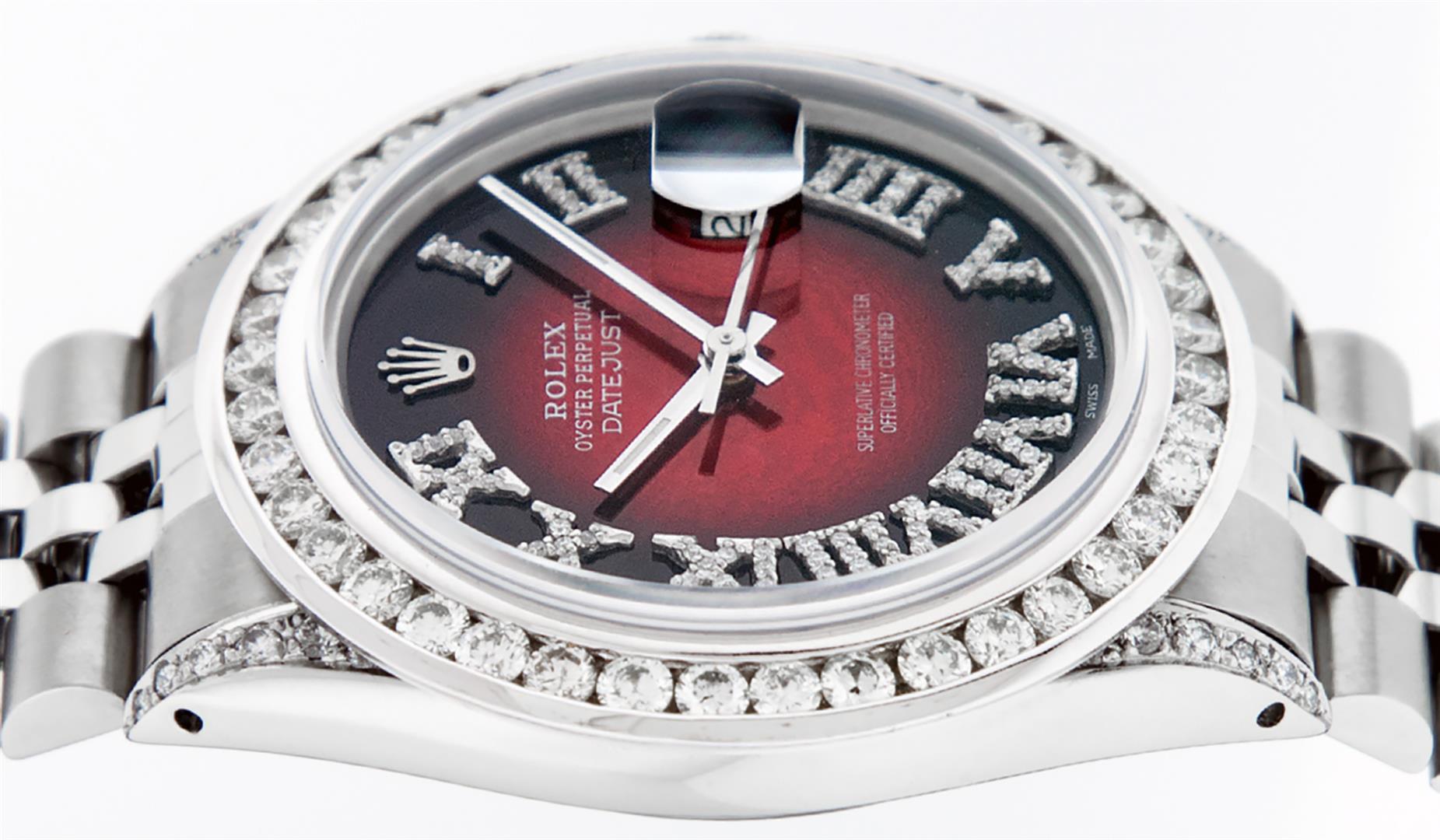 Rolex Mens Stainless Steel Red Vignette Roman Diamond Datejust Wristwatch With W
