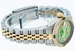 Rolex Ladies 2 Tone Green MOP Diamond & Emerald Datejust Wristwatch