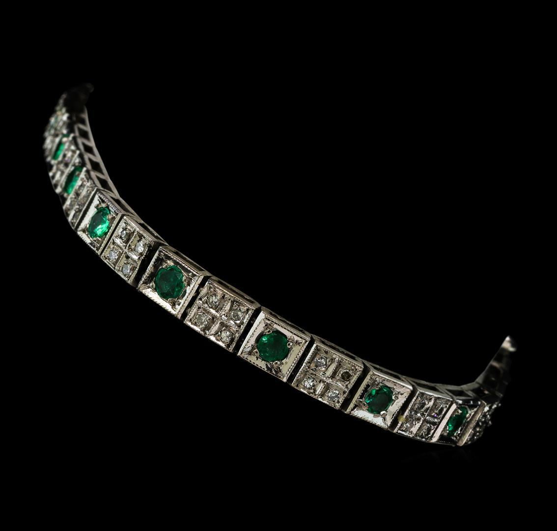 1.53 ctw Emerald and Diamond Bracelet - 14KT White Gold