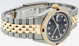 Rolex Mens 2 Tone 14K Black String Diamond & Ruby 36MM Datejust Wristwatch
