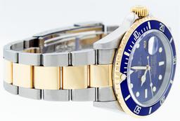 Rolex Mens 2 Tone Stainless Steel and Yellow Gold Blue Dial Oyster Band 40mm Sub