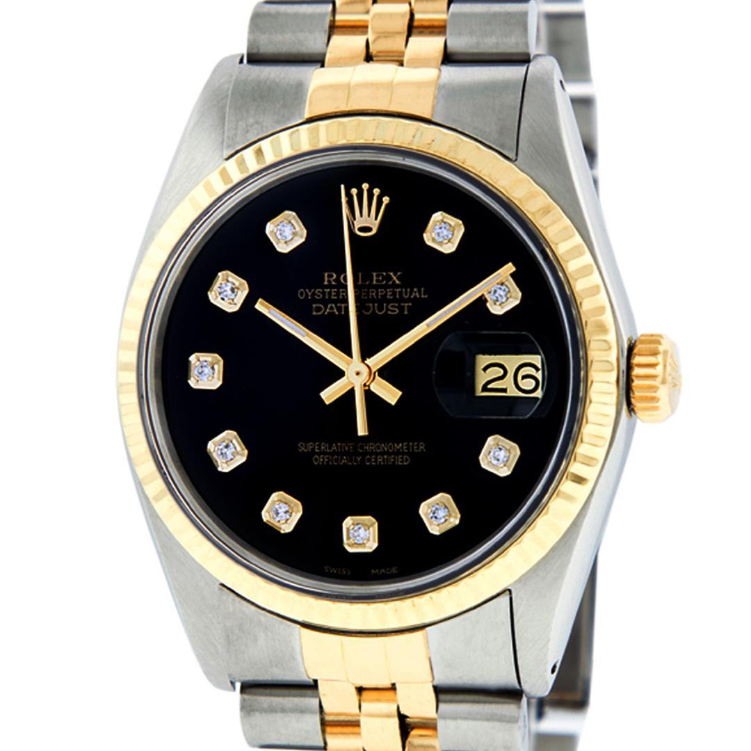 Rolex Mens Two Tone Black Diamond 36MM Datejust Wristwatch