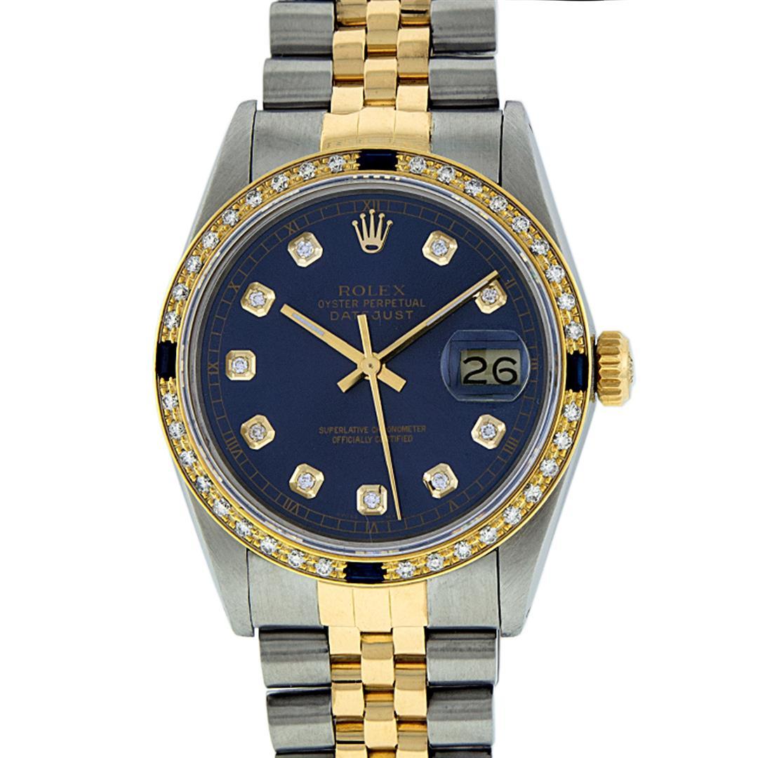 Rolex Mens Two Tone Blue Diamond And Sapphire Diamond Bezel Datejust Wristwatch